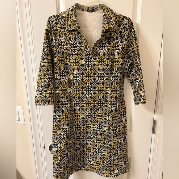 J. McLaughlin Black and Gold Swirl Dress - Picture 1 of 6